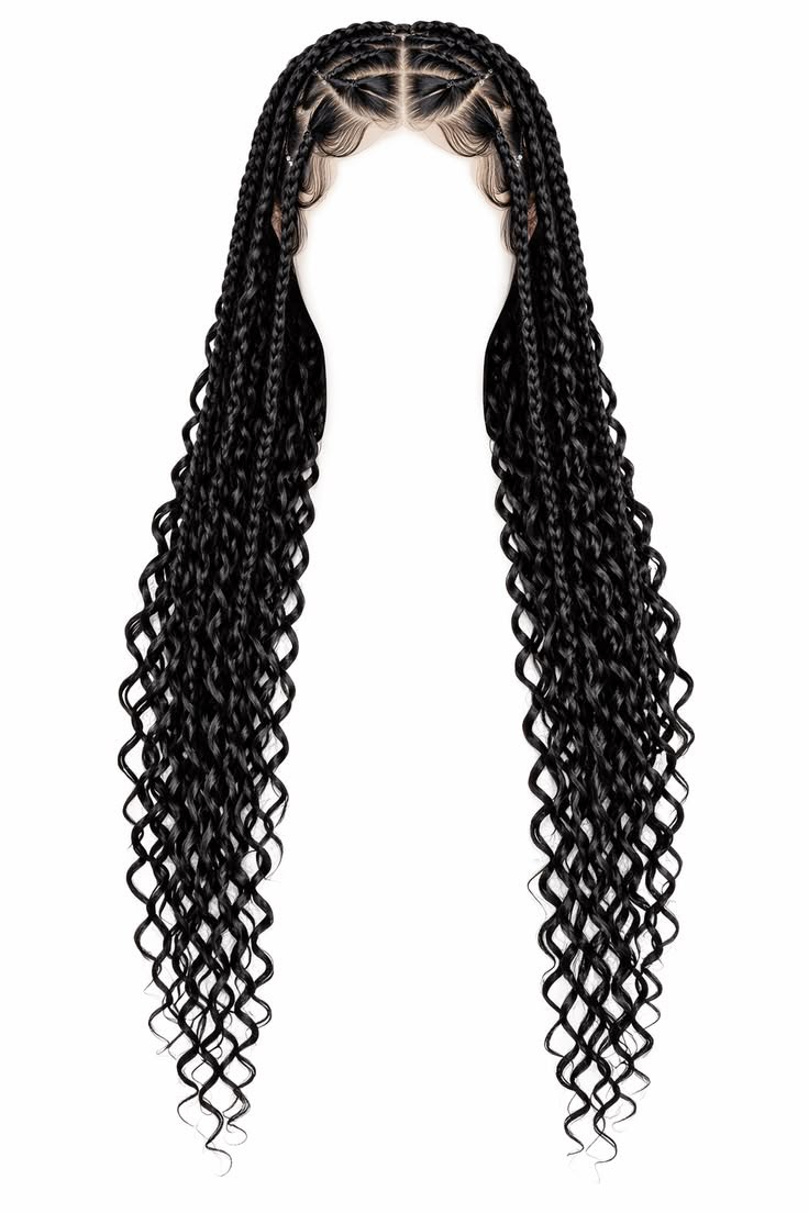 Hand-Braided Full Lace Wig 32 Inches - Long Cornrow Braids with Curly Ends