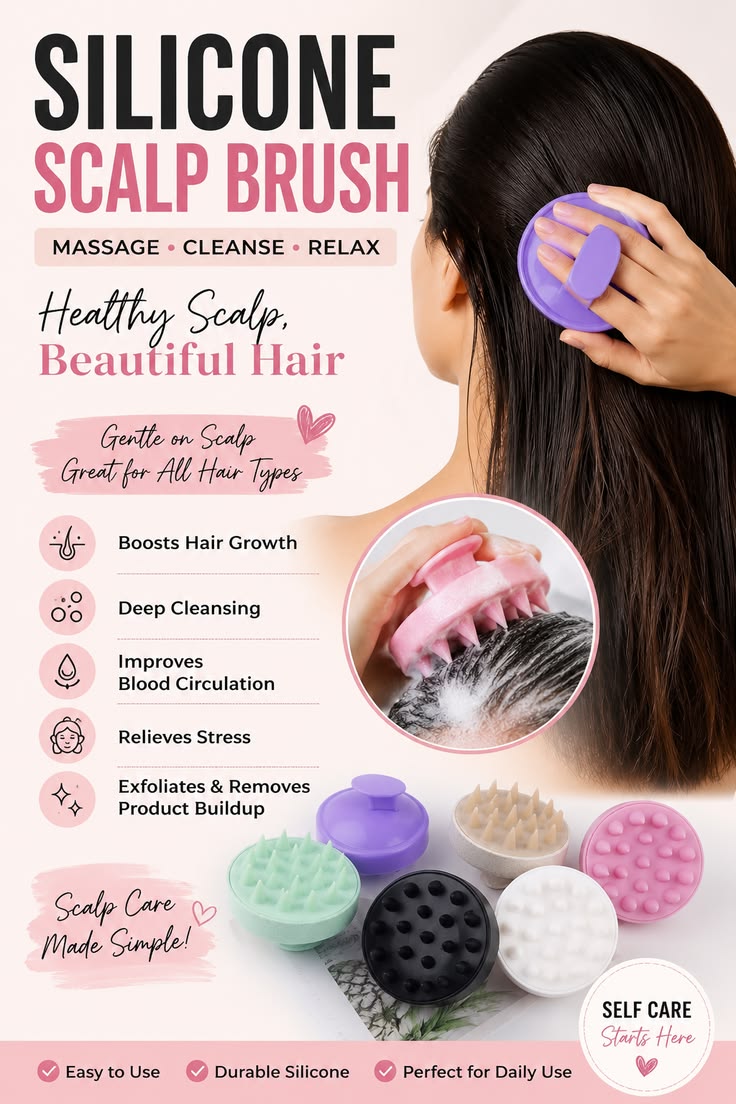 Silicone Hair Scalp Massager & Shampoo Brush Collection | Premium Dandruff Remover, Wet & Dry Scalp Care Exfoliator & Ergonomic Hair Brush for All Hair Types