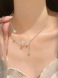 Elegant Silver Crystal Butterfly Choker Necklace