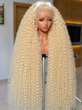 Premium Platinum Ice Blonde Deep Curly Wig – Long Kinky Coils Glueless Frontal Wig with Pre-Plucked Hairline & Baby Hair