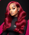 Luxury Burgundy Red HD Lace Frontal Wig – 100% Brazilian Human Hair, Body Wave, Pre-Plucked with Baby Hair (22-26 inches, Vibrant Wine Red)