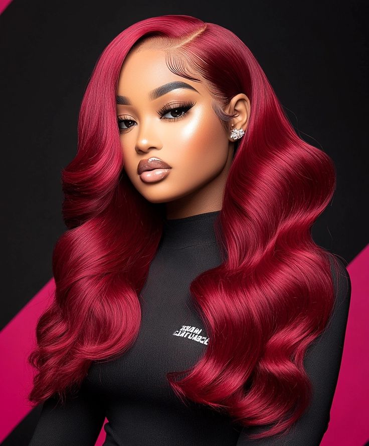 Luxury Burgundy Red HD Lace Frontal Wig – 100% Brazilian Human Hair, Body Wave, Pre-Plucked with Baby Hair (22-26 inches, Vibrant Wine Red)