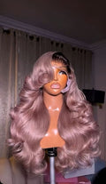 6×4 Luxury Mauve Rose Gold Body Wave Wig – Dark Roots Ombre, Voluminous Hollywood Side-Swoop HD Lace Frontal Unit