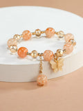 Sweet Apricot Agate Crystal Butterfly Dangle Bracelet