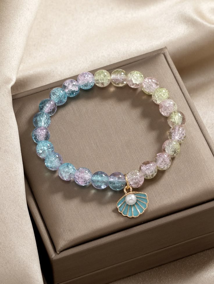 Ocean Breeze Pastel Cracked-Glass Mermaid Pearl Bracelet