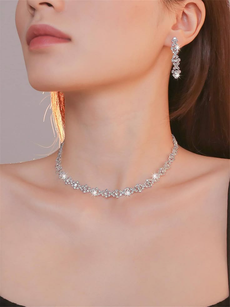 Luxury Sparkling Zircon Choker & Earrings Party Set