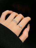 Elegant Silver Crystal & Pearl Stackable Ring Set - 5 Pcs
