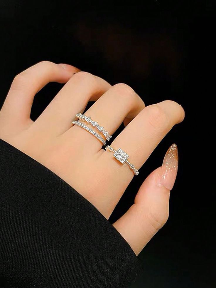 Elegant Silver Crystal & Pearl Stackable Ring Set - 5 Pcs