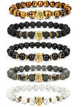 Luxury Golden Leopard Head Natural Lava & Tiger Eye Stone Bracelet Collection