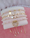 Elegant Blush Pink Crystal Heart Charm Layering Set
