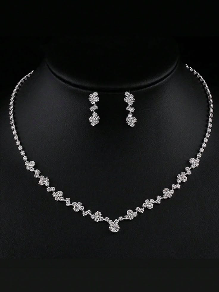 Classic Crystal Wedding Necklace & Earrings Bridal Jewelry Set