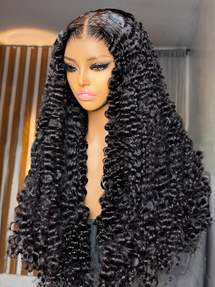 Classic Jet Black Water Wave Frontal Wig – Real Human Hair Wet and Wavy Deep Curly Wig, Undetectable HD Lace Unit