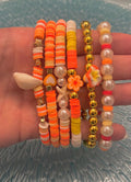 Tropical Summer Orange Blossom & Pearl Bead Bracelet Stack (5-Piece Set)